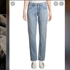 NWT PRPS El Camino Boyfriend Taper Jeans Womens Light Wash Pearl Embellished 30